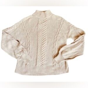 Gap Women’s Mock Neck Cable Knit Sweater with Balloon Sleeves in Cream. Size M
